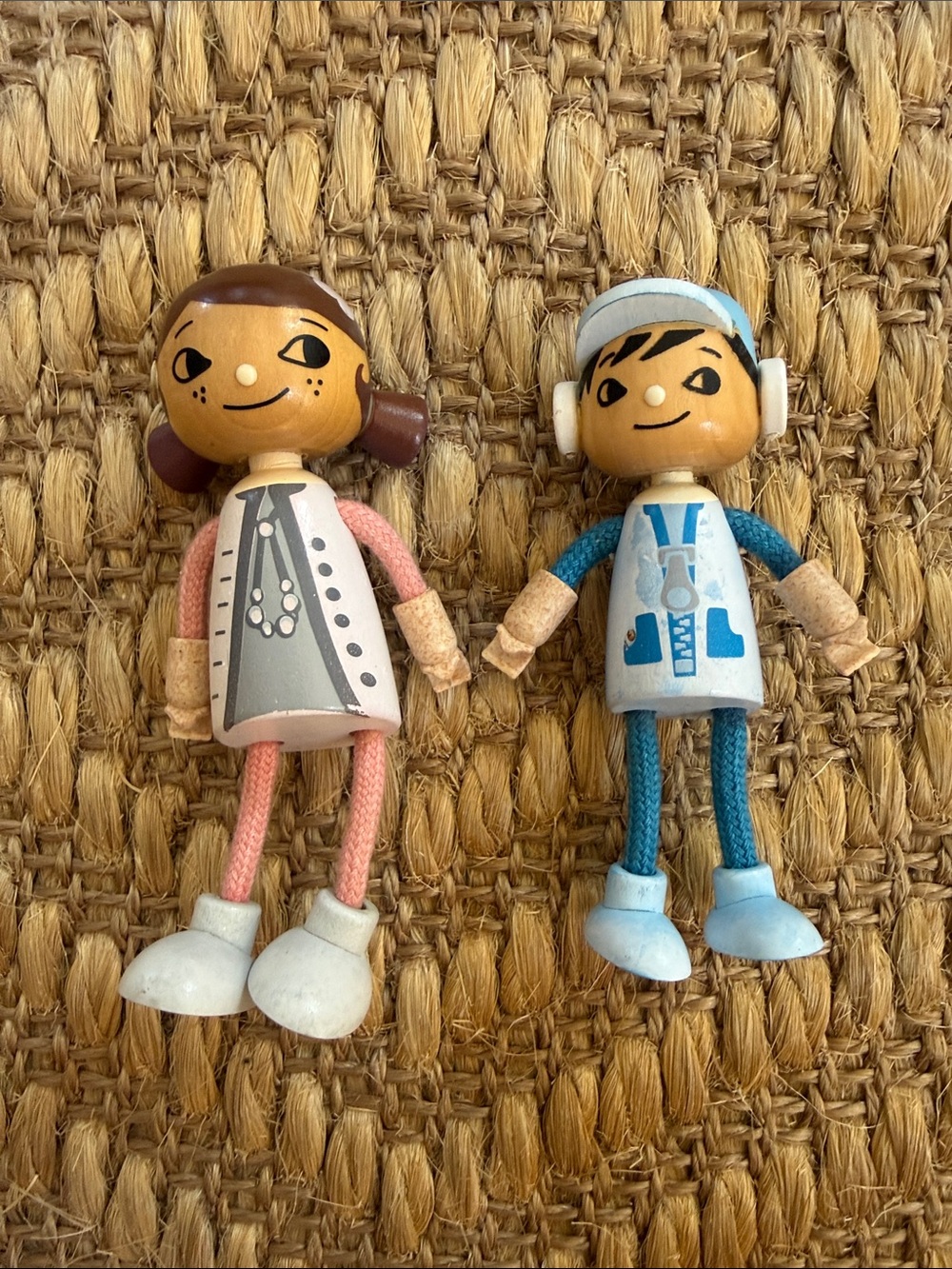 Pottery Barn Kids Wooden Boy and Girl Dolls in Pink & Blue